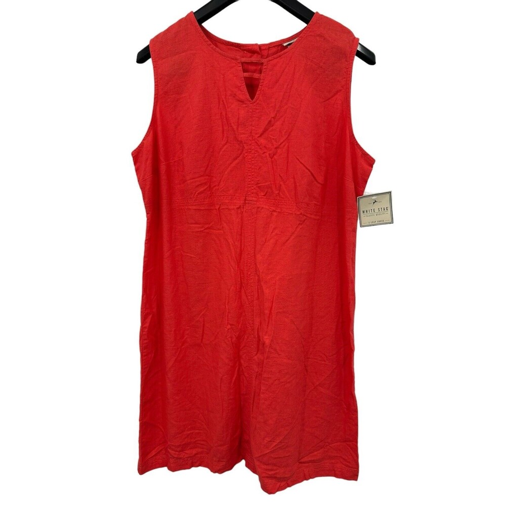 Vintage White Stag Dress XL Tropical Coral Sheath Linen Rayon Sleeveless Summer
